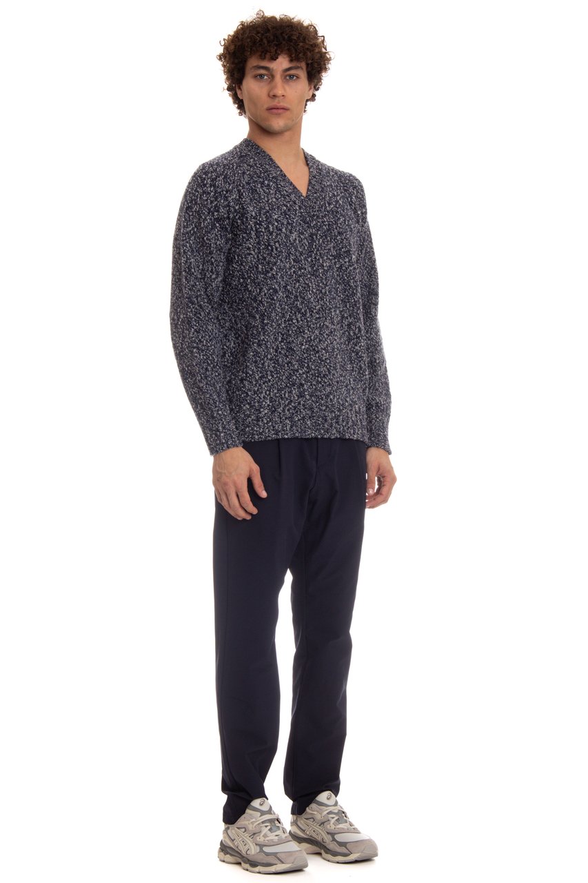Drumohr V-Neck Wool Mouliné Sweater Zwart
