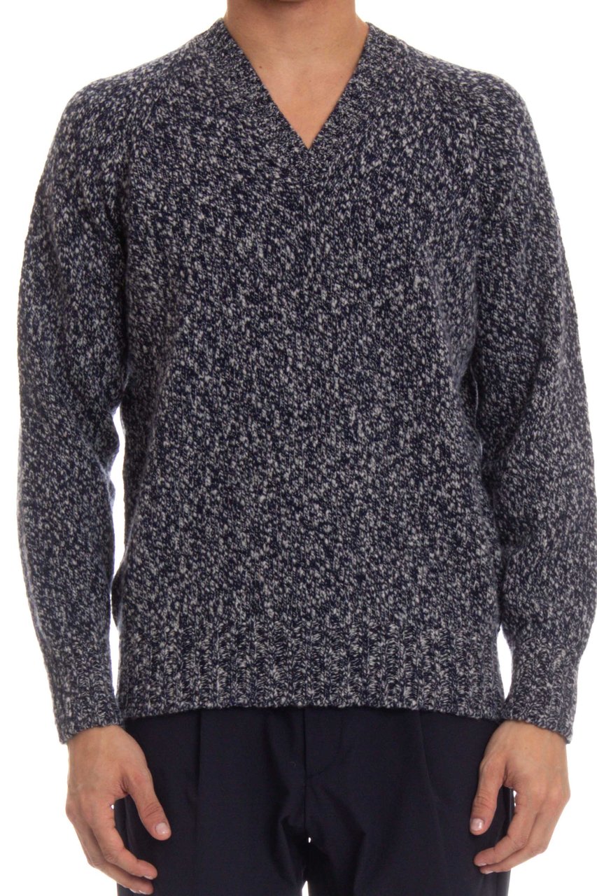 Drumohr V-Neck Wool Mouliné Sweater Zwart