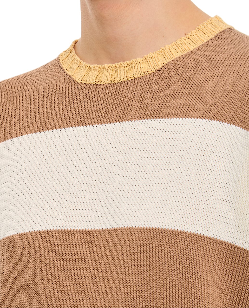 Drumohr Wide Horizontal Stripe Crewneck Sweater with Ribbed Accents Bruin