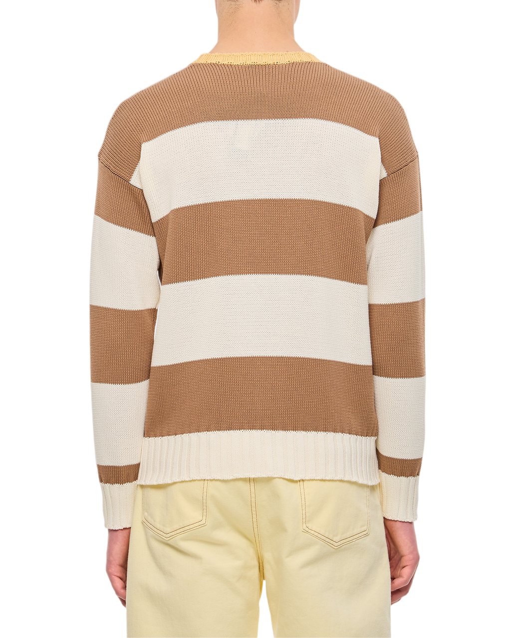 Drumohr Wide Horizontal Stripe Crewneck Sweater with Ribbed Accents Bruin