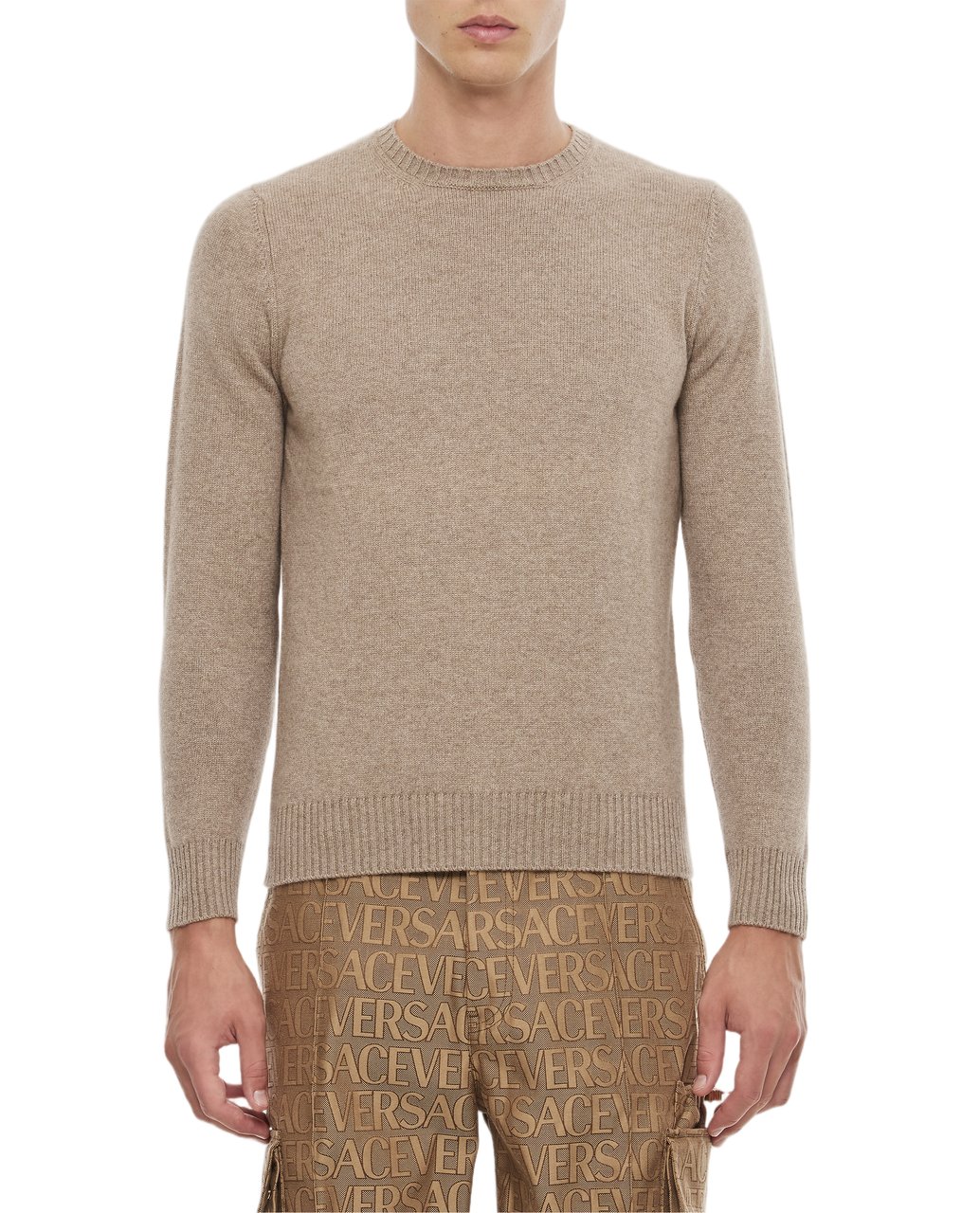 Drumohr Cashmere Knit Sweater with Ribbed Finishing Neutraal
