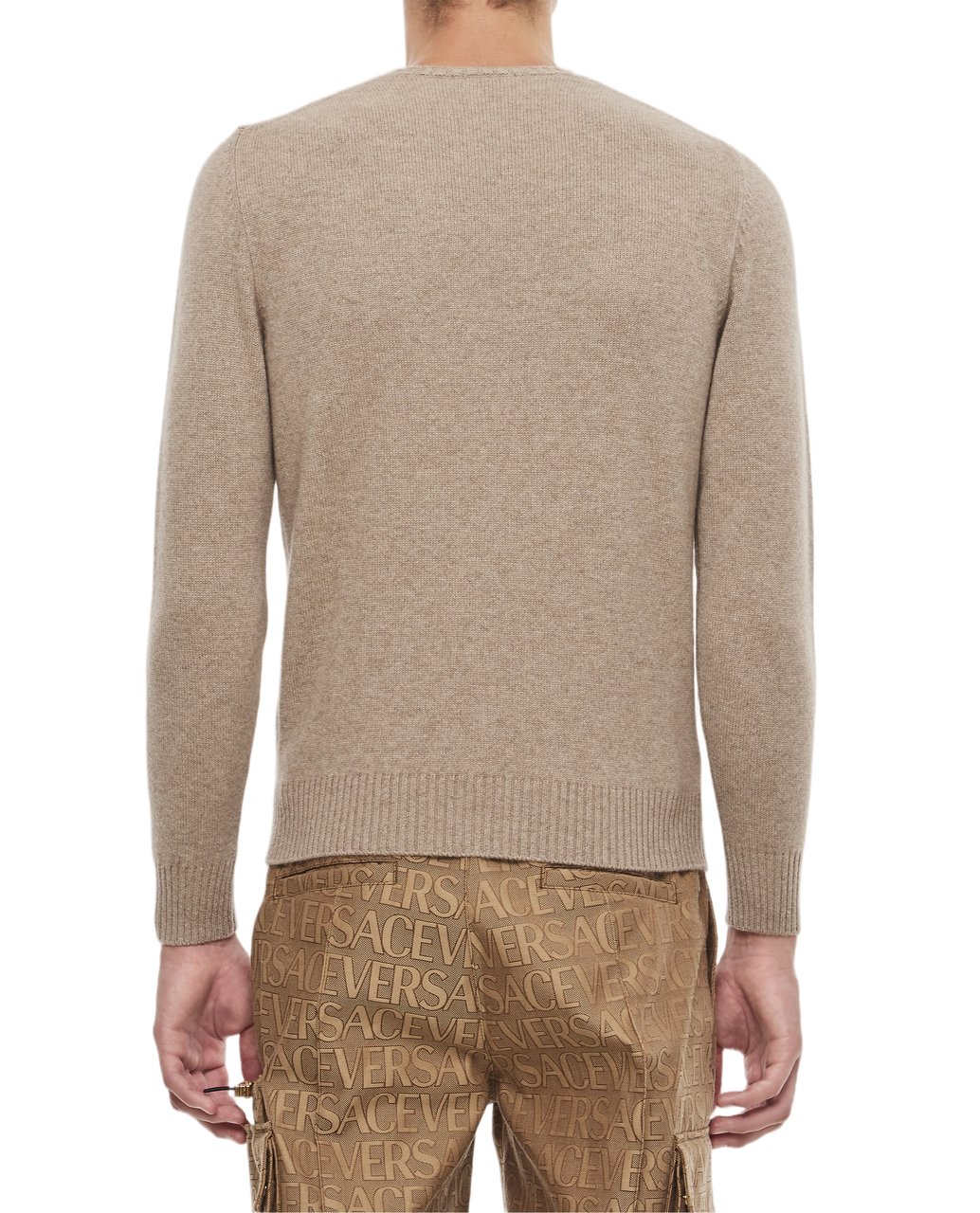 Drumohr Cashmere Knit Sweater with Ribbed Finishing Neutraal