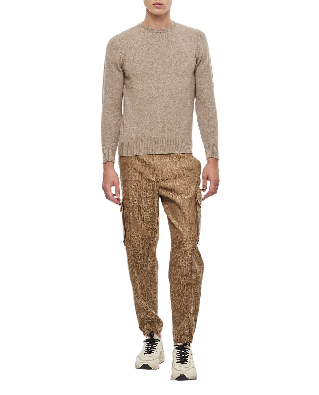 Drumohr Cashmere Knit Sweater with Ribbed Finishing Neutraal