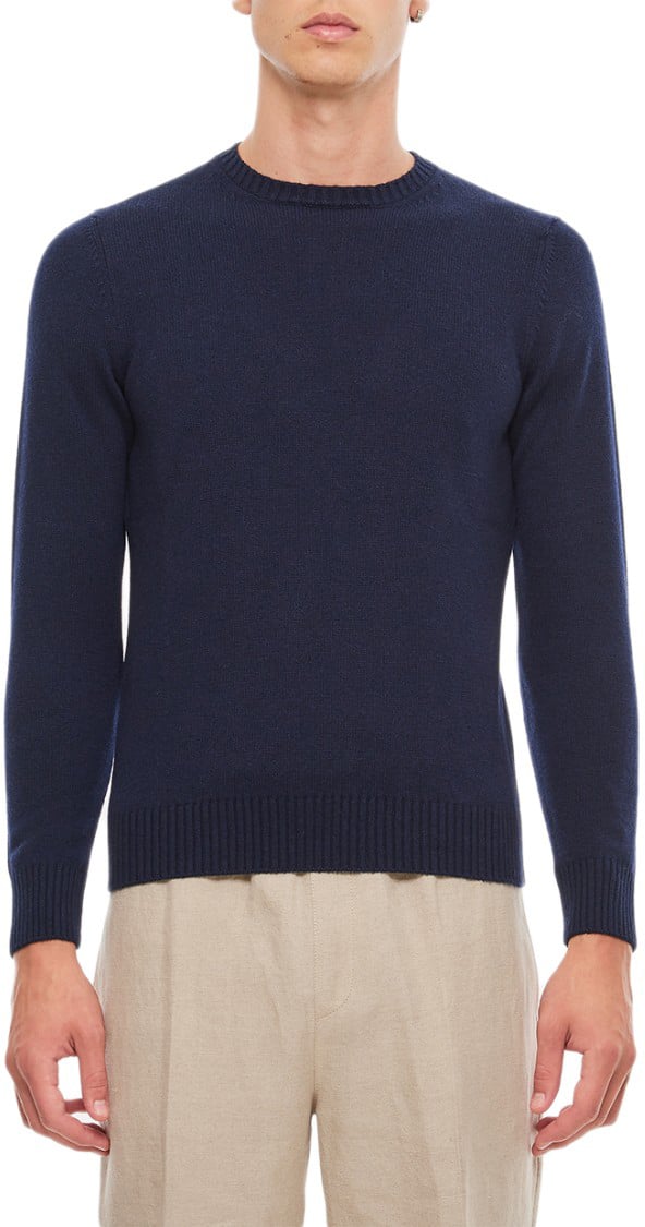 Drumohr Regular Fit Navy Blue Cashmere Crewneck Sweater Blauw