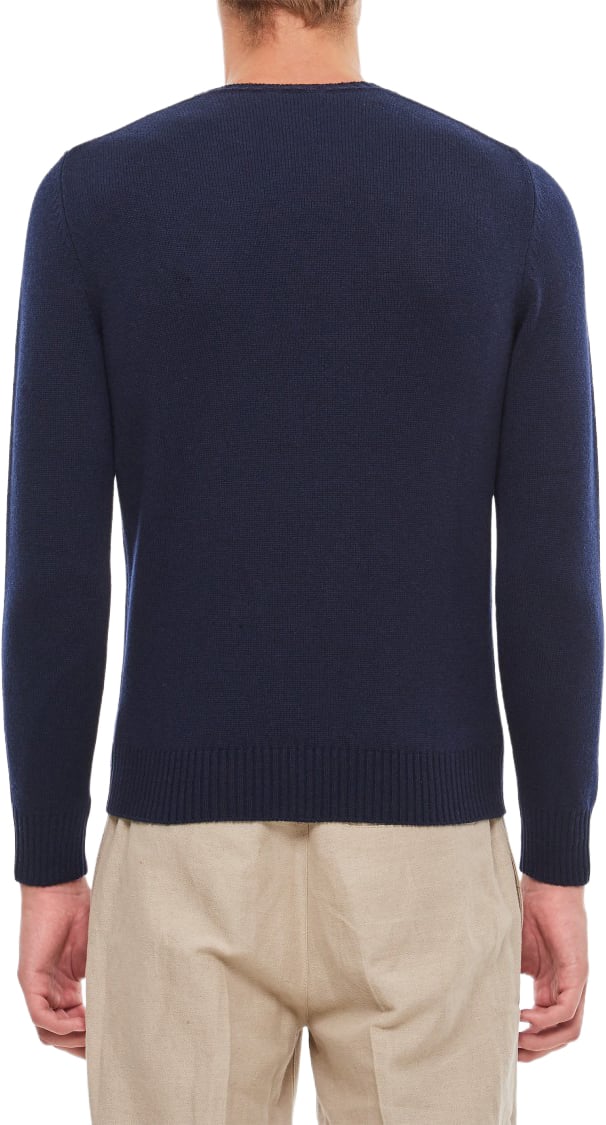 Drumohr Regular Fit Navy Blue Cashmere Crewneck Sweater Blauw