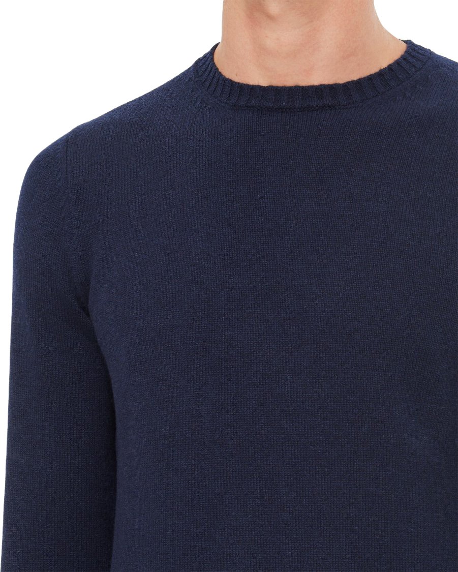 Drumohr Regular Fit Navy Blue Cashmere Crewneck Sweater Blauw