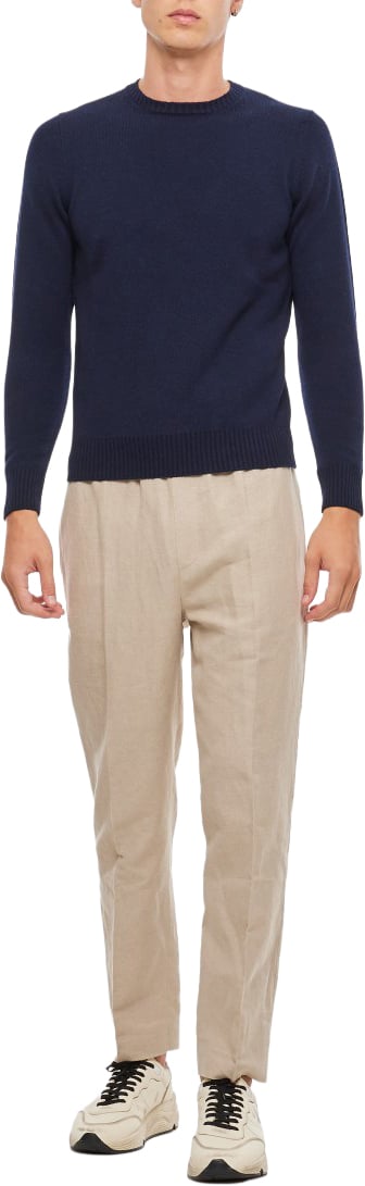 Drumohr Regular Fit Navy Blue Cashmere Crewneck Sweater Blauw