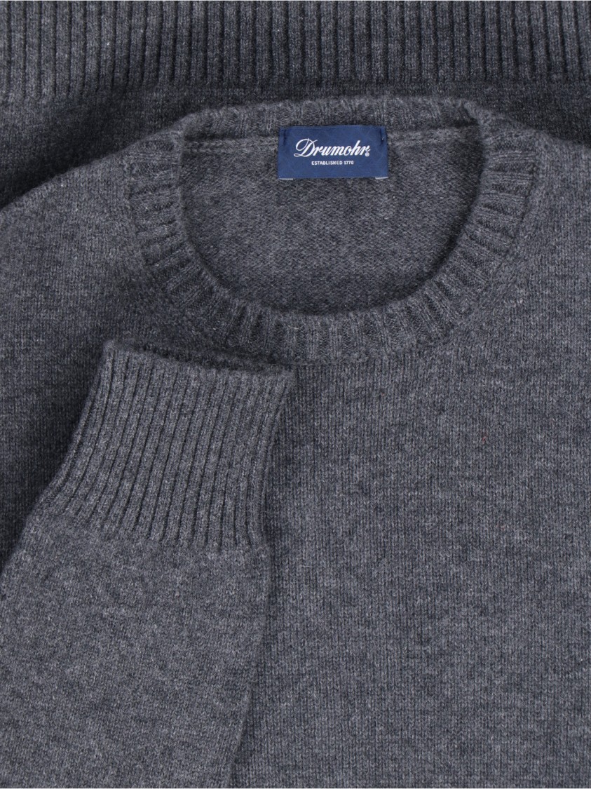 Drumohr Textured Knit Grey Sweater With Round Neckline Grijs
