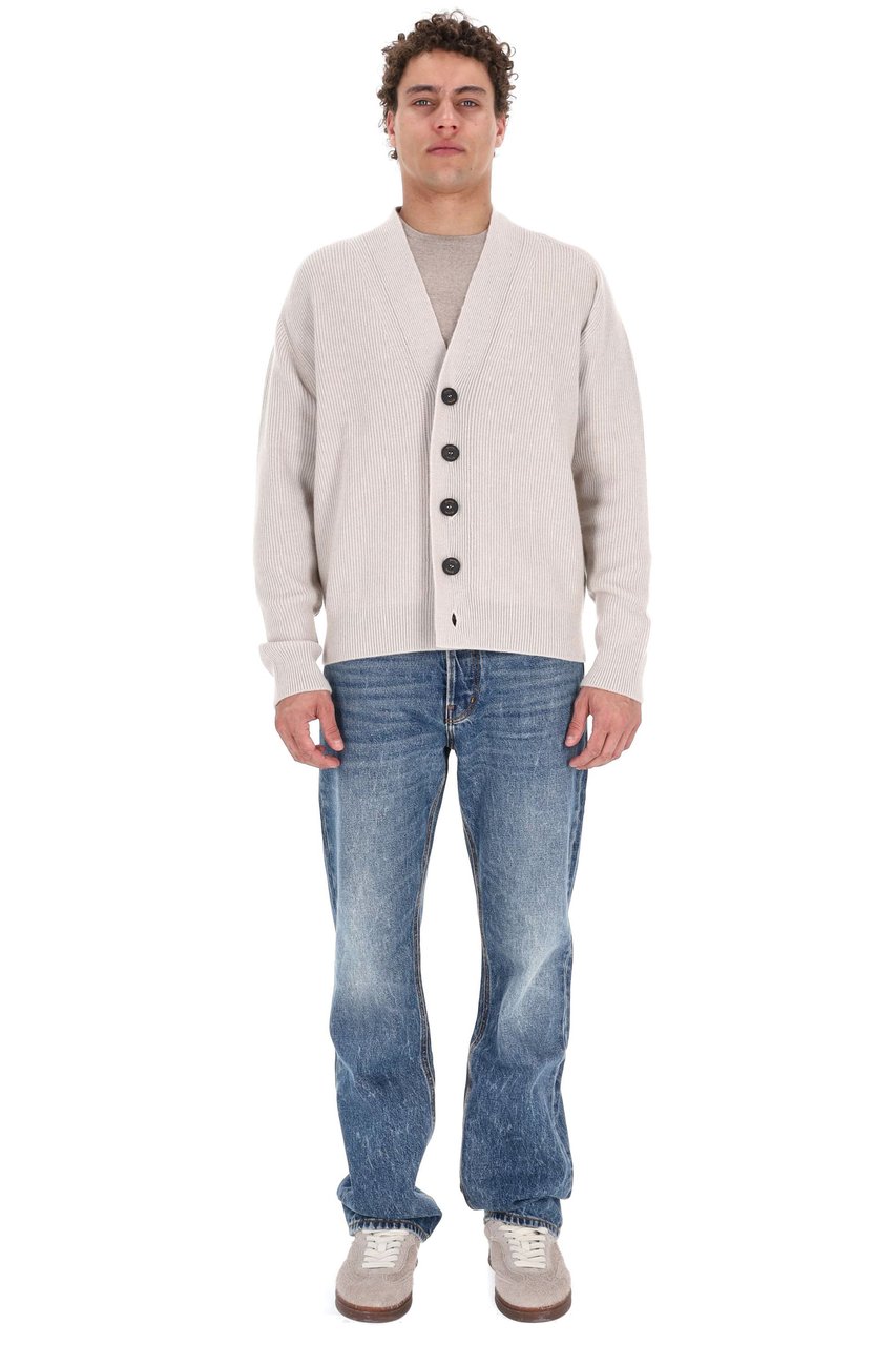Drumohr Ribbed Pure Cashmere Cardigan Wit