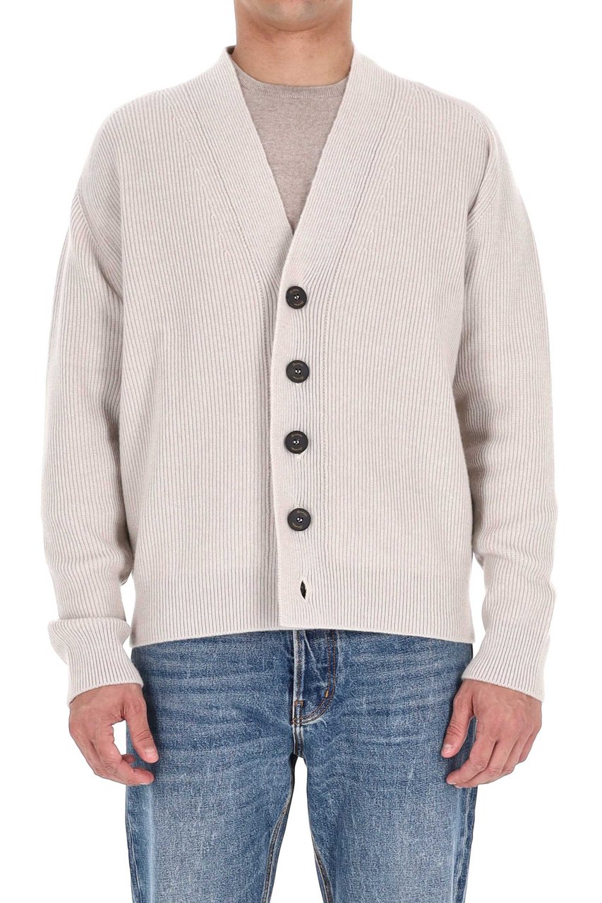 Drumohr Ribbed Pure Cashmere Cardigan Wit