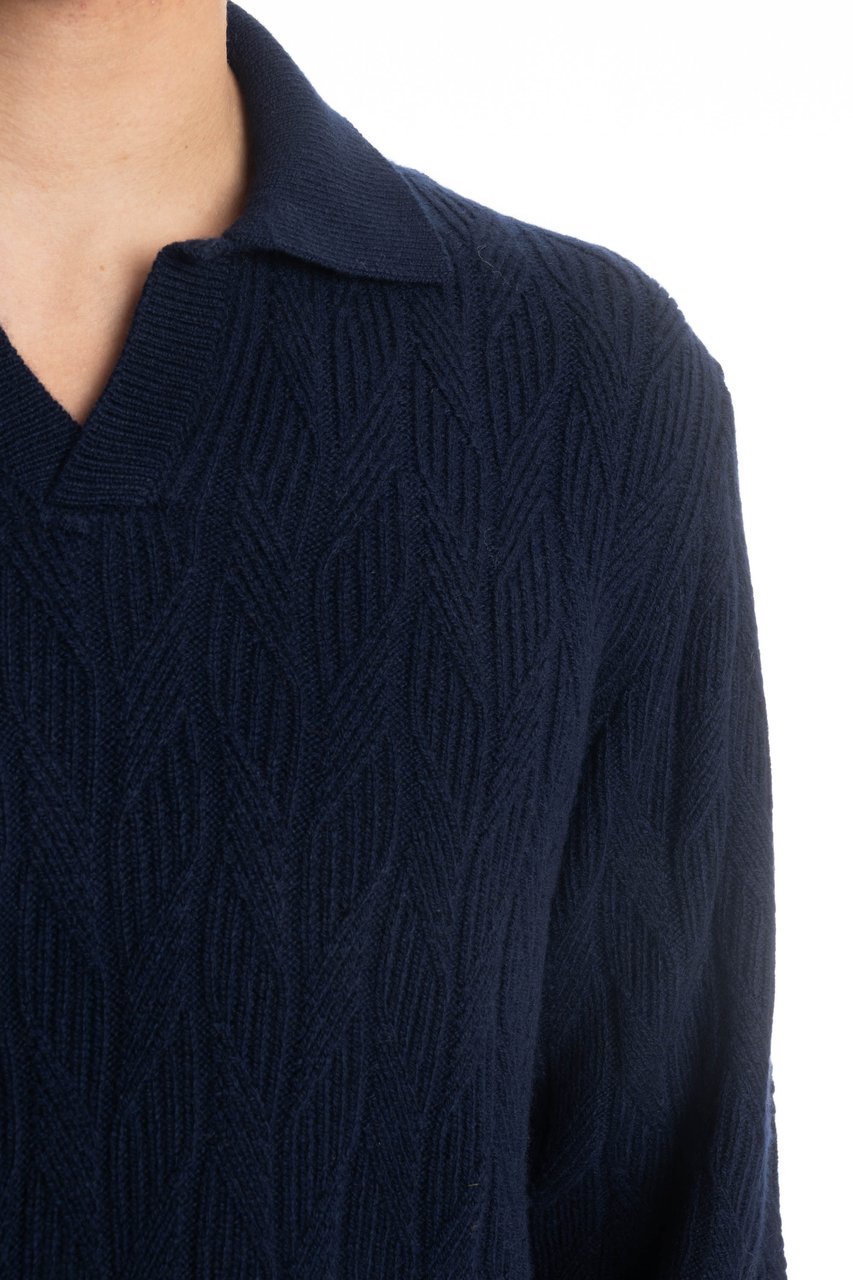 Drumohr Open Collar Lambswool Polo Zwart