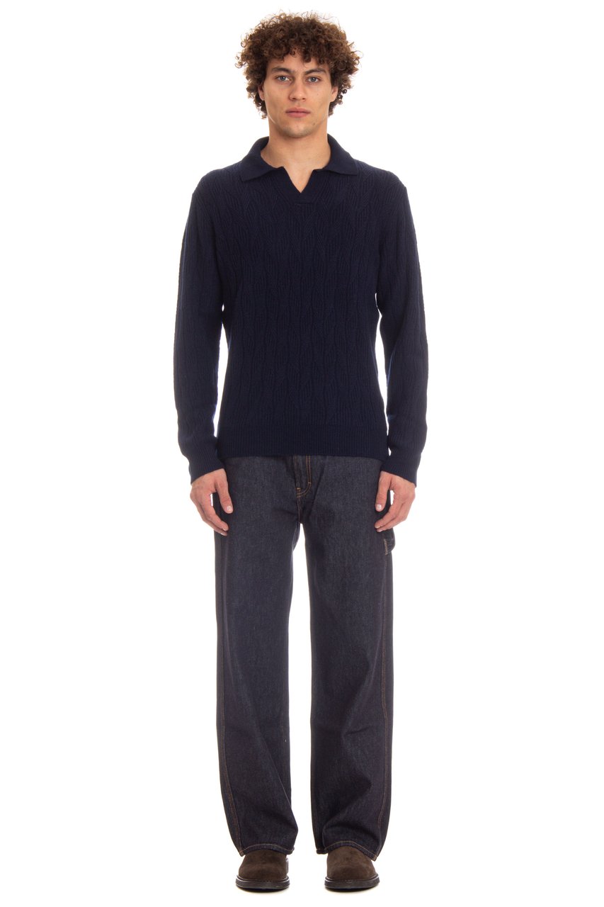 Drumohr Open Collar Lambswool Polo Zwart