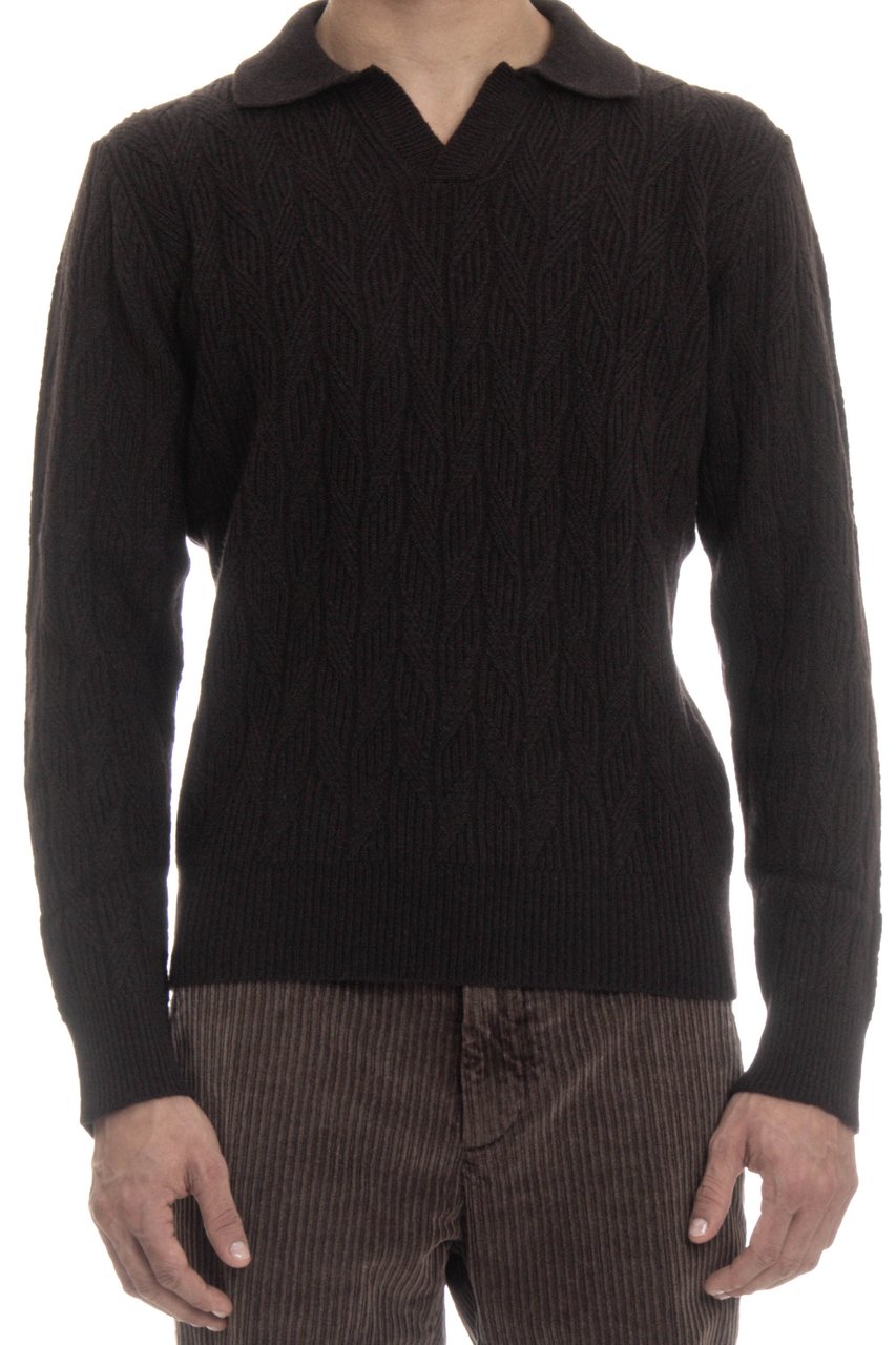 Drumohr Open Collar Lambswool Polo Zwart