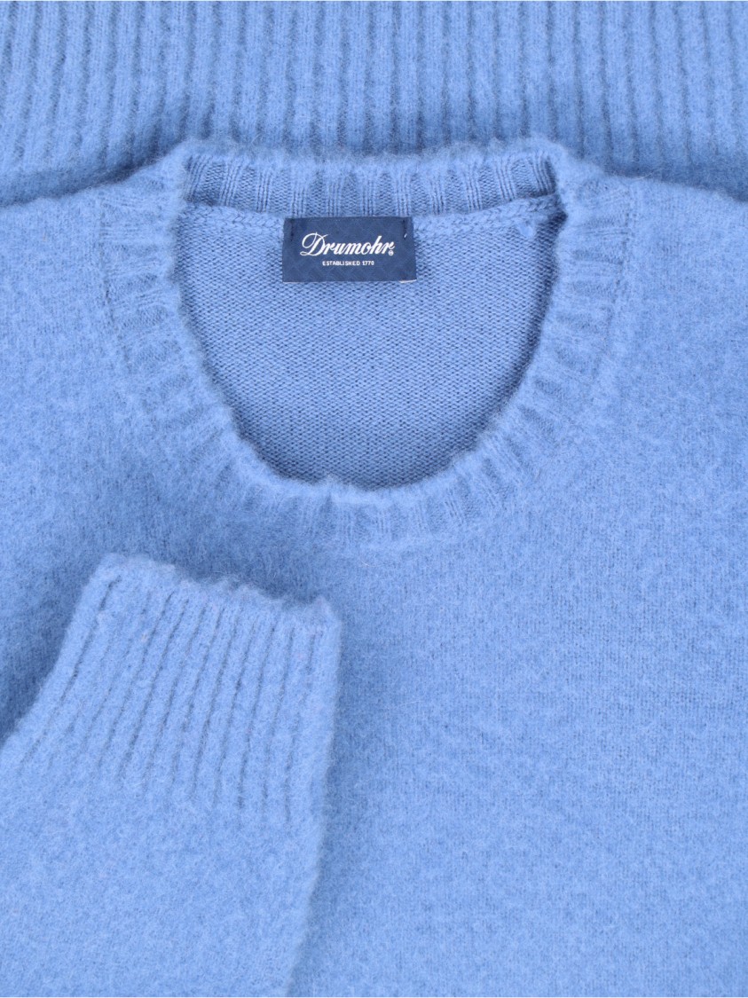 Drumohr Cashmere Sweater, Light Blue, Crew Neck Blauw