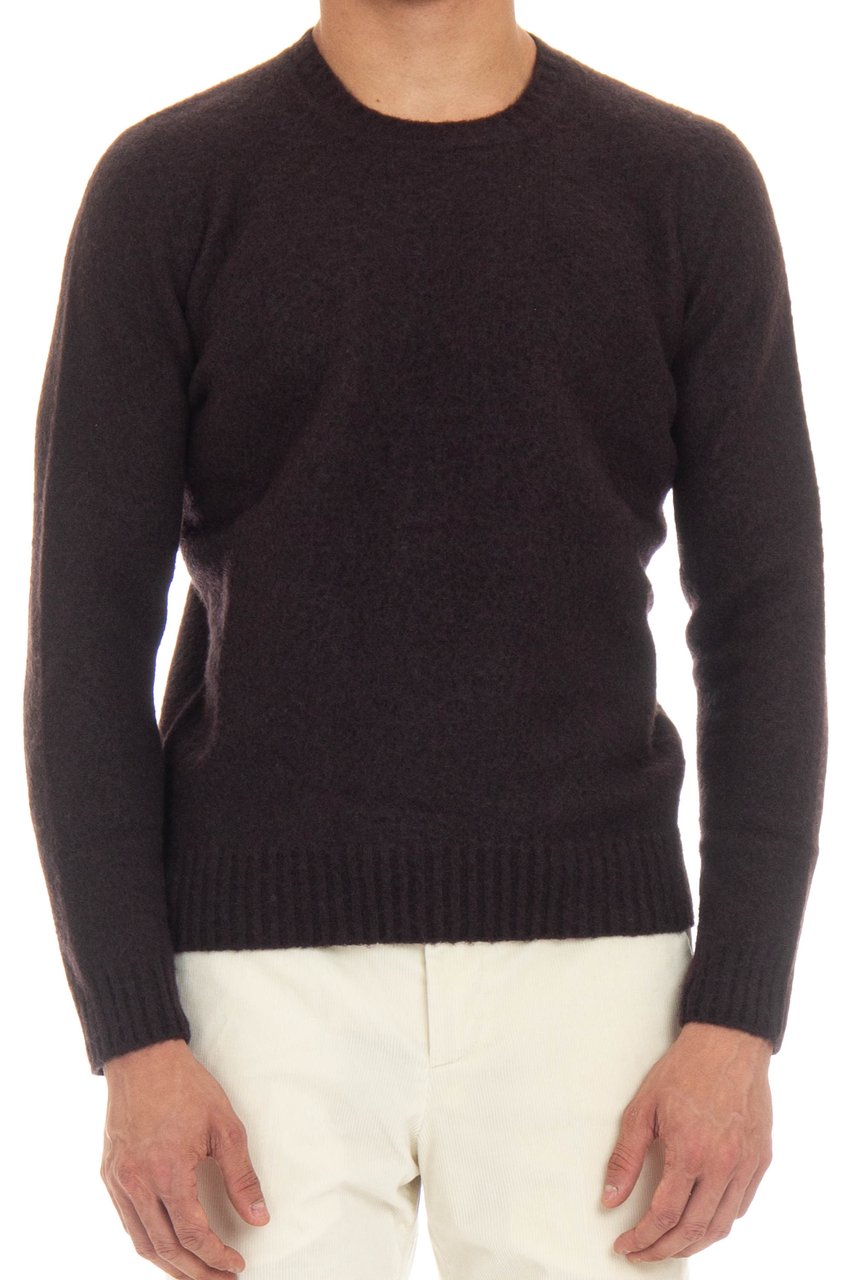 Drumohr Brushed Wool Garzata Crewneck Sweater Zwart