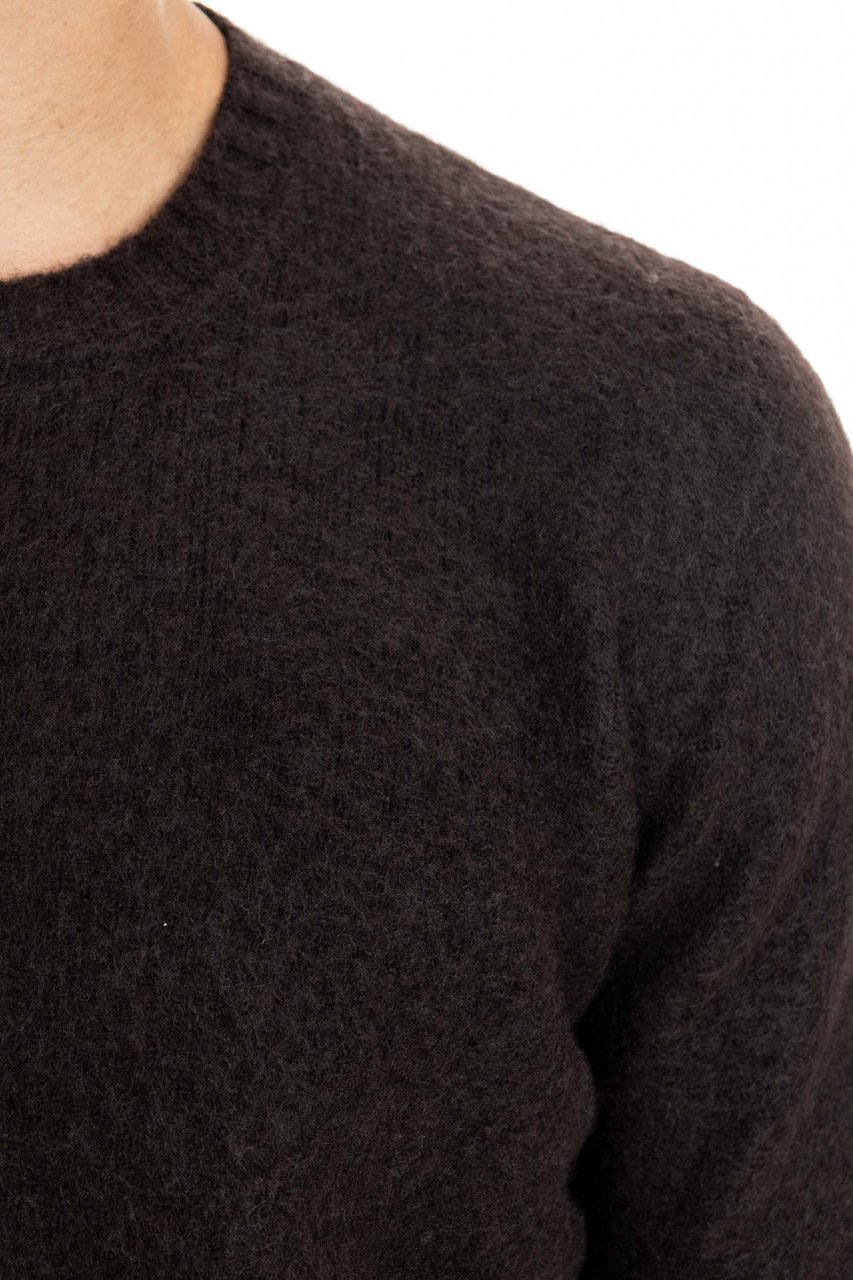 Drumohr Brushed Wool Garzata Crewneck Sweater Zwart