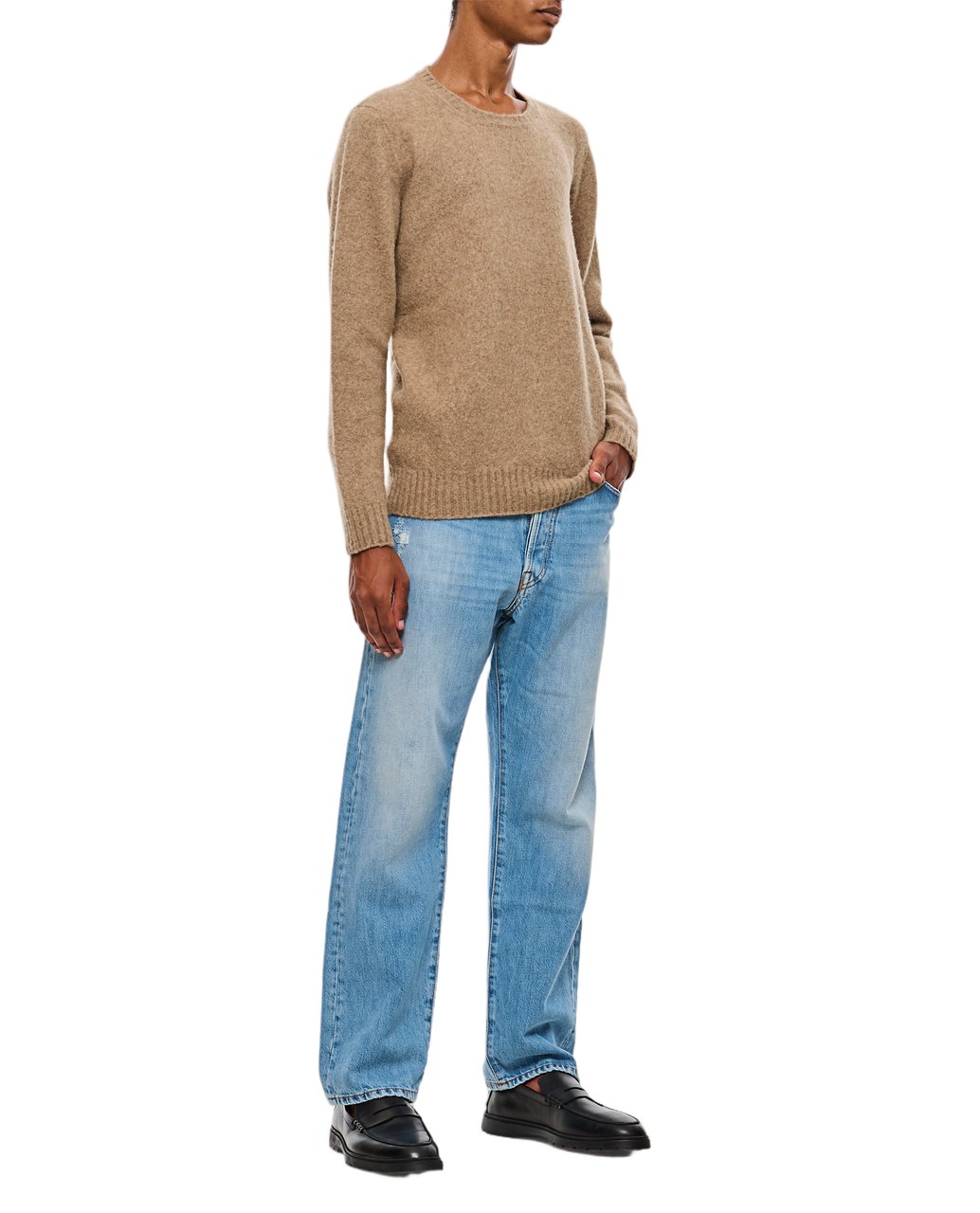 Drumohr Beige Crewneck Knit Sweater With Ribbed Finishes Bruin