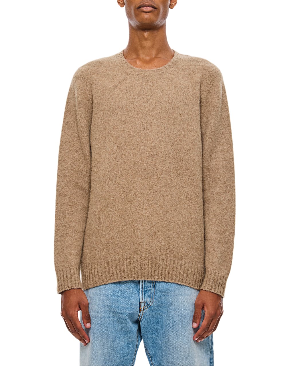Drumohr Beige Crewneck Knit Sweater With Ribbed Finishes Bruin