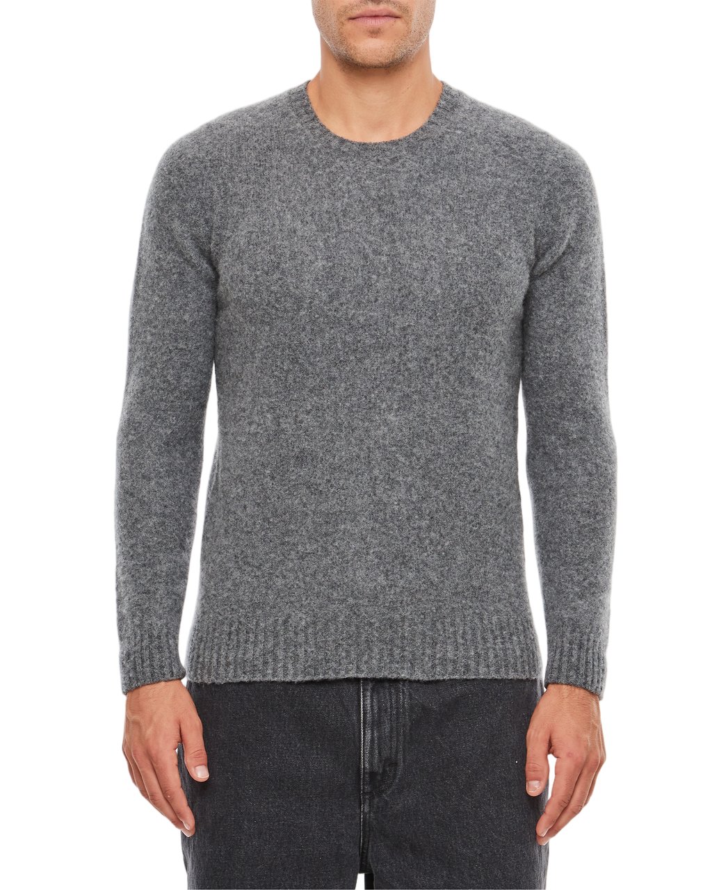 Drumohr Textured Knit Crewneck Sweater With Ribbed Details Grijs