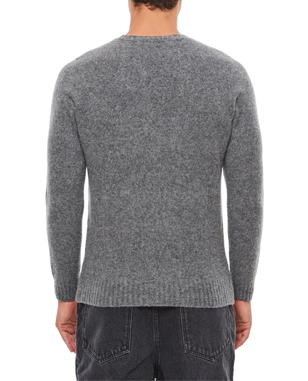 Drumohr Textured Knit Crewneck Sweater With Ribbed Details Grijs