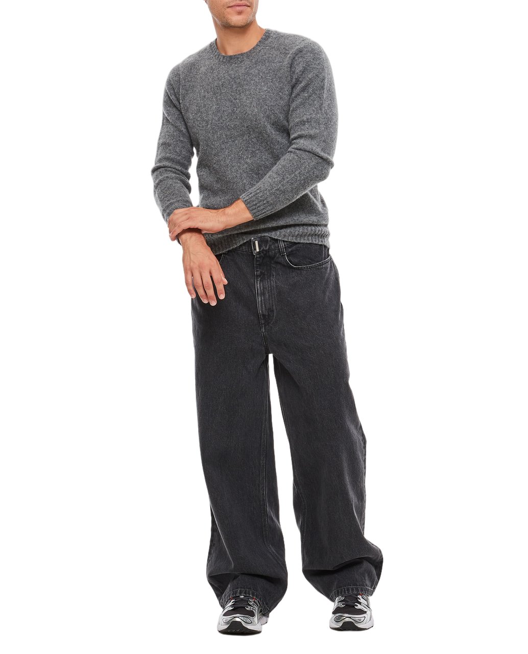 Drumohr Textured Knit Crewneck Sweater With Ribbed Details Grijs