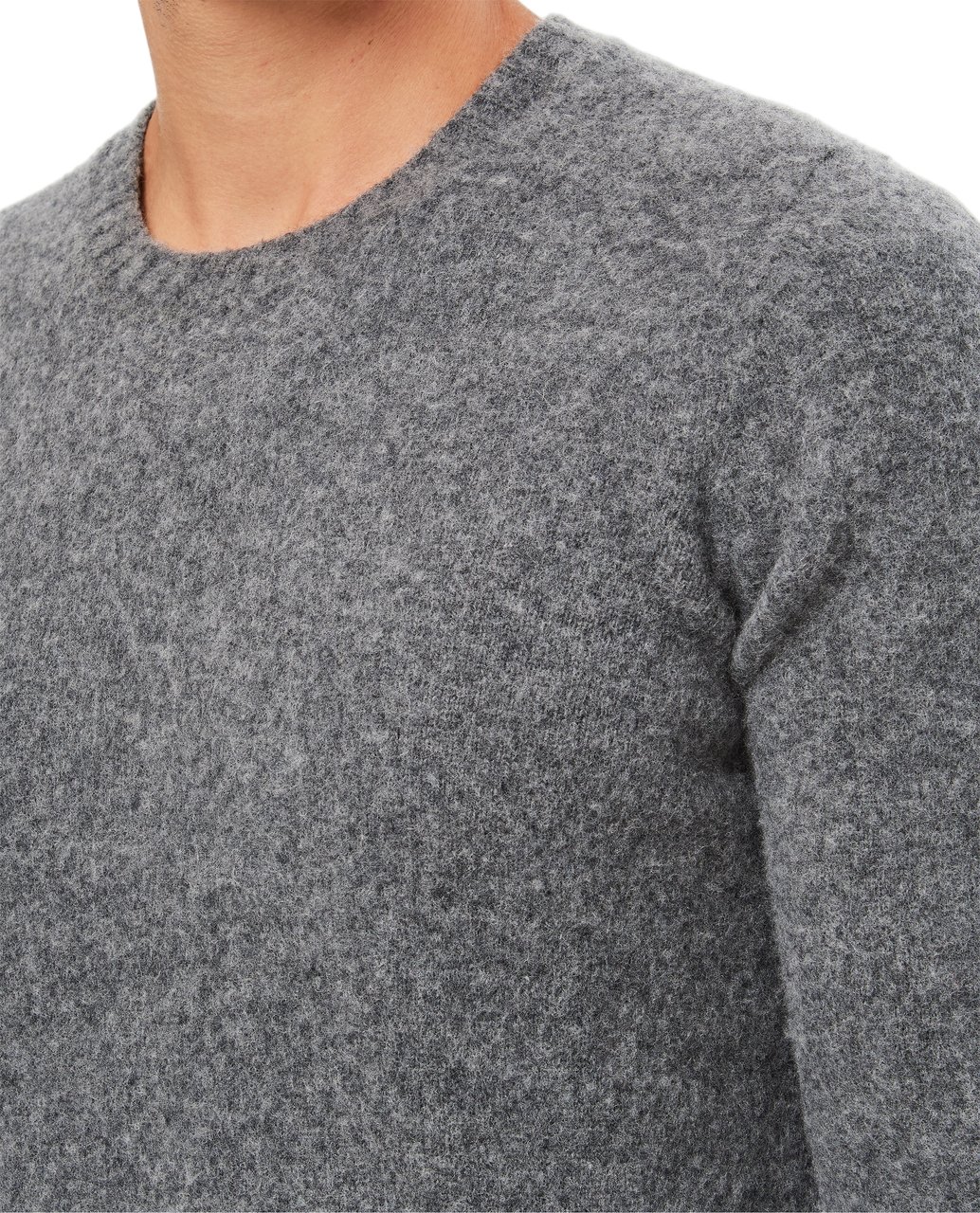Drumohr Textured Knit Crewneck Sweater With Ribbed Details Grijs