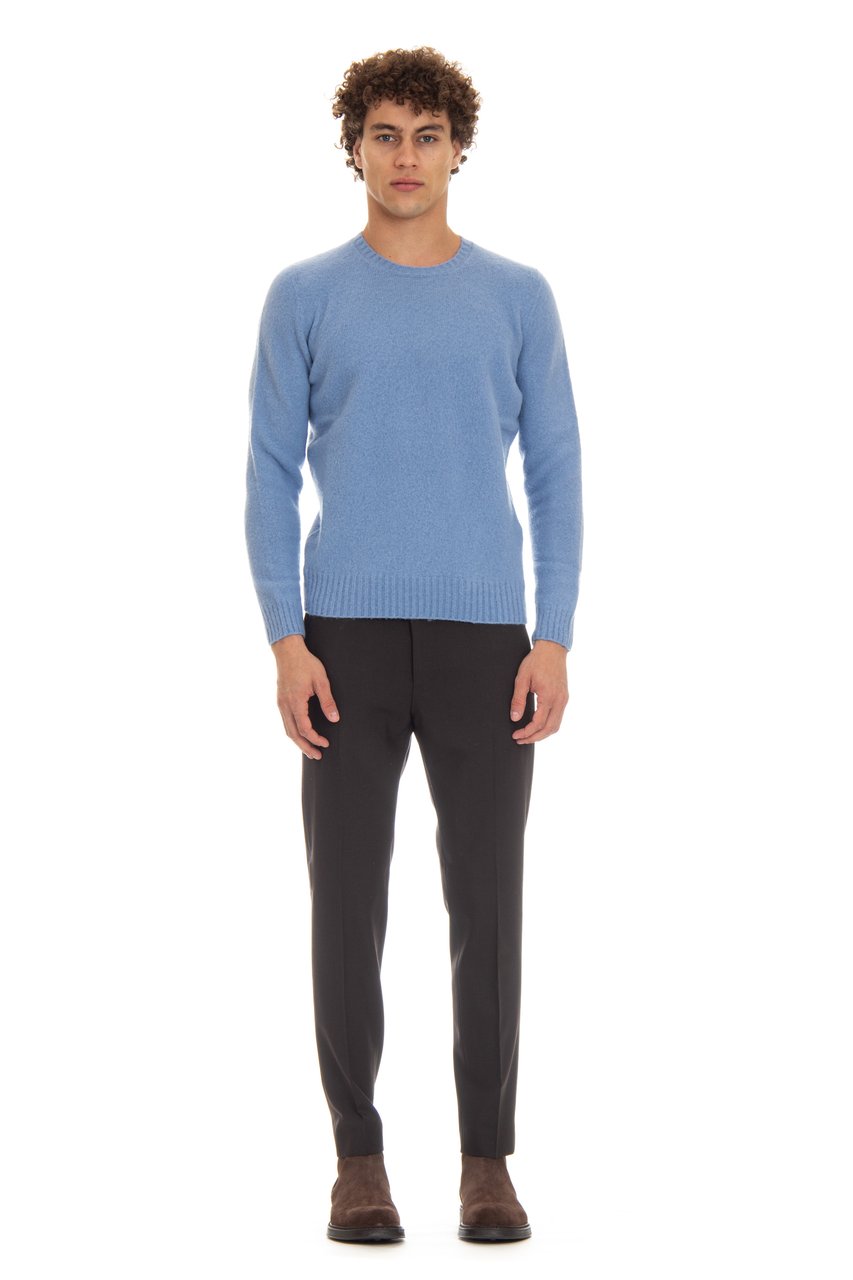 Drumohr Brushed Wool Garzata Crewneck Sweater Blauw