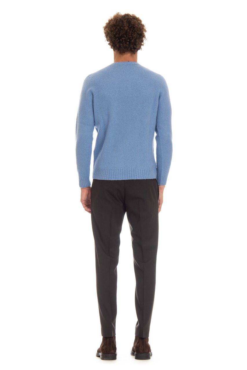 Drumohr Brushed Wool Garzata Crewneck Sweater Blauw