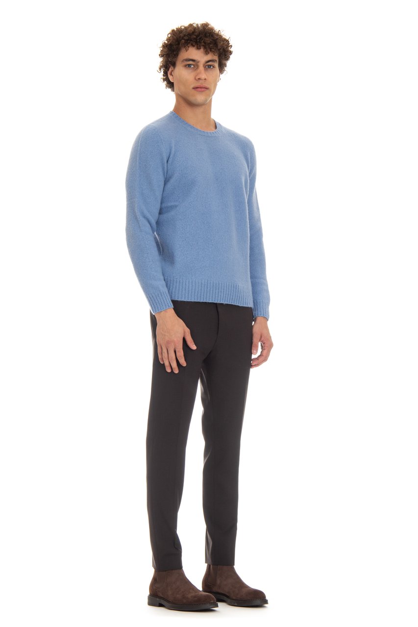 Drumohr Brushed Wool Garzata Crewneck Sweater Blauw