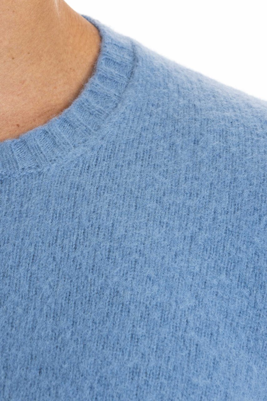Drumohr Brushed Wool Garzata Crewneck Sweater Blauw