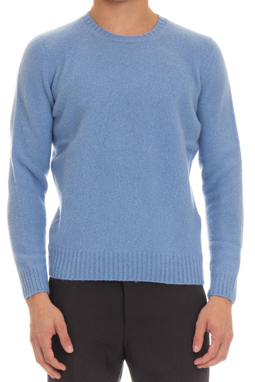 Drumohr Brushed Wool Garzata Crewneck Sweater Blauw