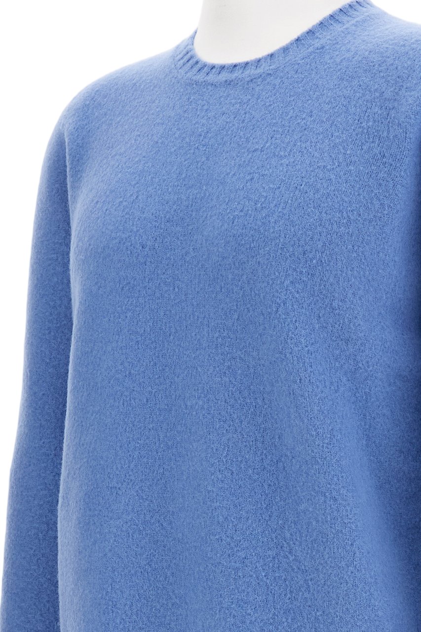 Drumohr Brushed Texture Crew Neck Sweater With Ribbed Details Blauw