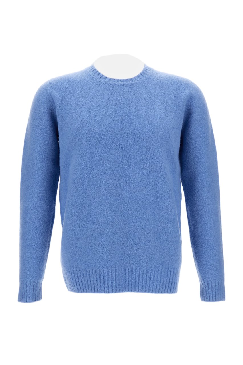 Drumohr Brushed Texture Crew Neck Sweater With Ribbed Details Blauw