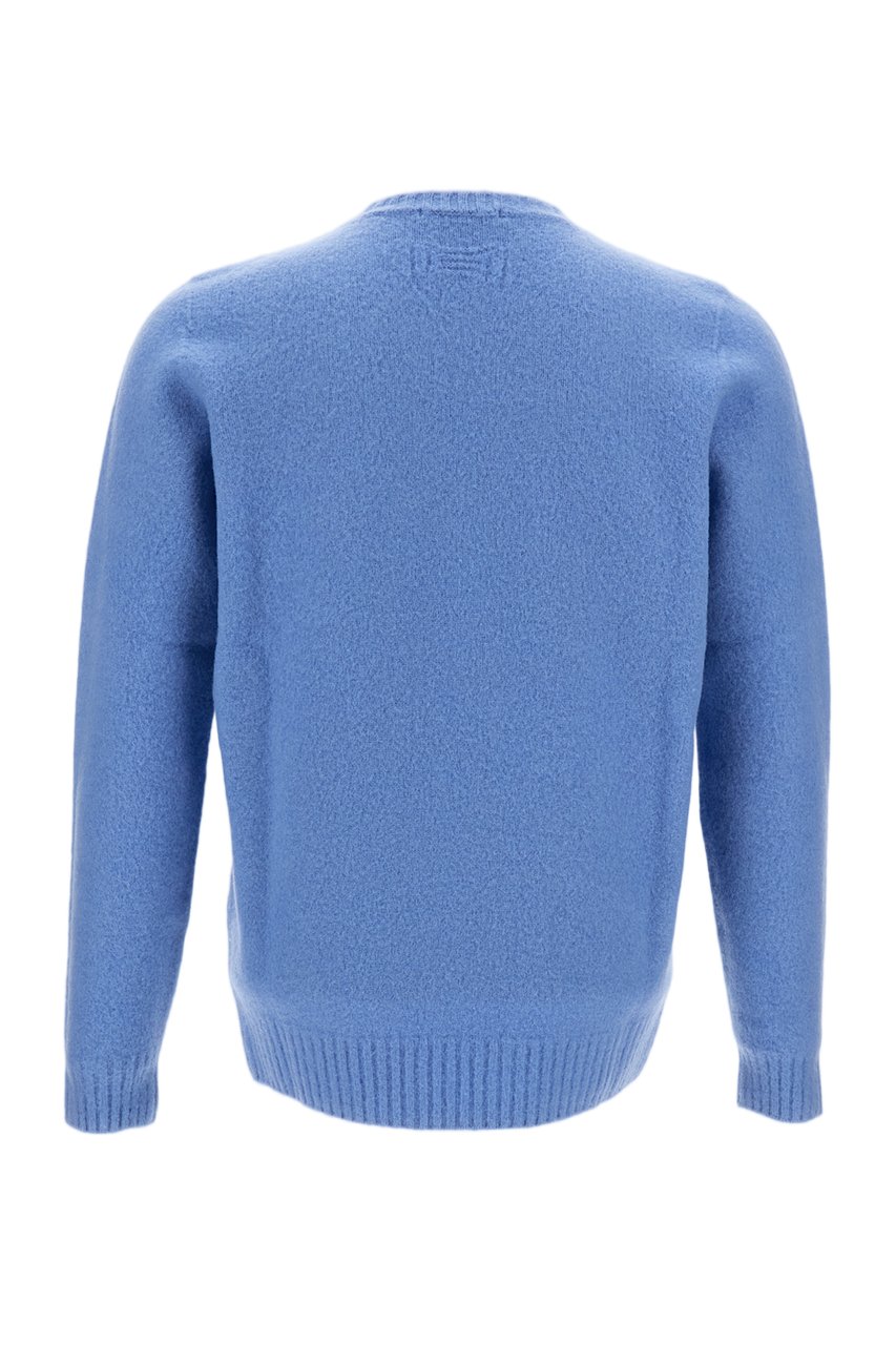 Drumohr Brushed Texture Crew Neck Sweater With Ribbed Details Blauw