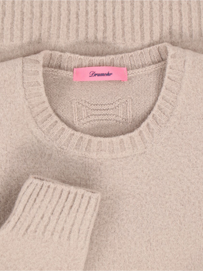 Drumohr Classic Knit Beige Sweater With Ribbed Cuffs And Hem Neutraal