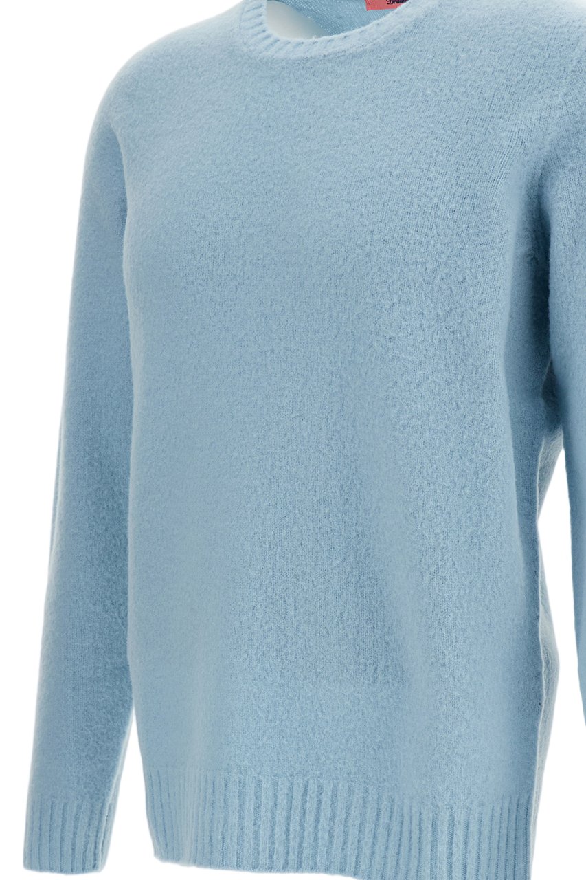 Drumohr Light Blue Jersey-Knit Wool Crewneck Sweater with Raglan Sleeves Blauw