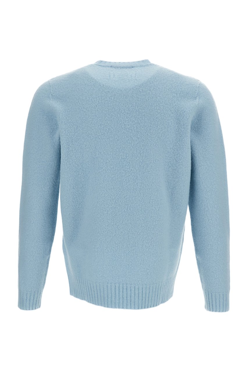 Drumohr Light Blue Jersey-Knit Wool Crewneck Sweater with Raglan Sleeves Blauw