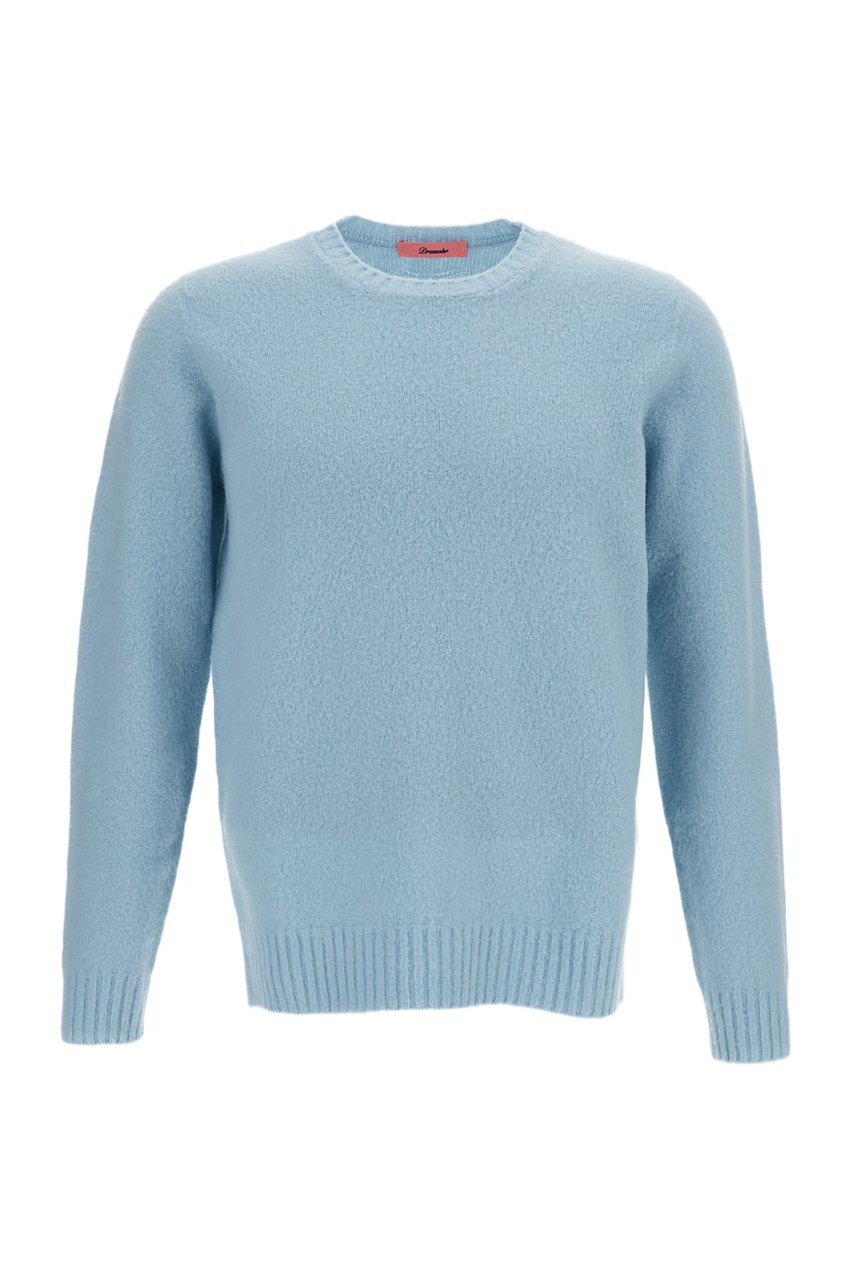 Drumohr Light Blue Jersey-Knit Wool Crewneck Sweater with Raglan Sleeves Blauw