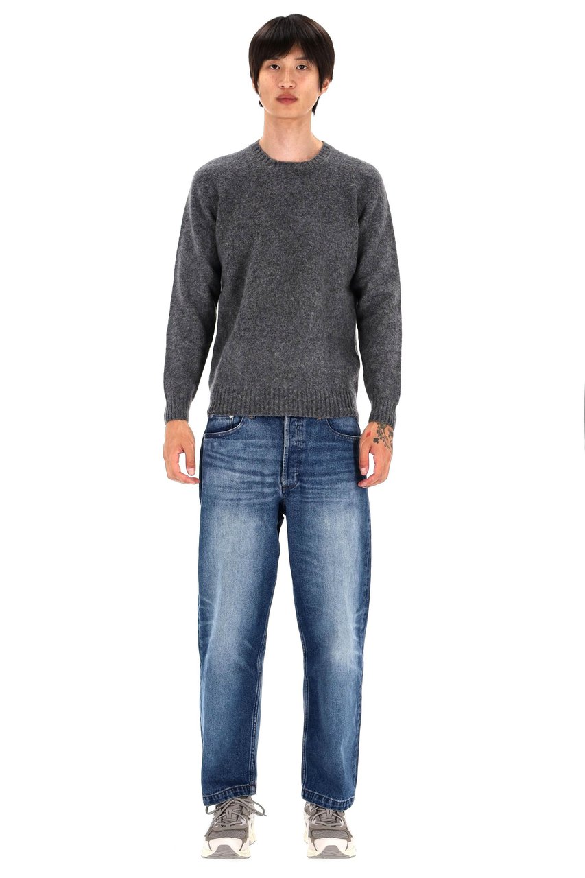Drumohr Brushed Wool Crewneck Sweater Grijs
