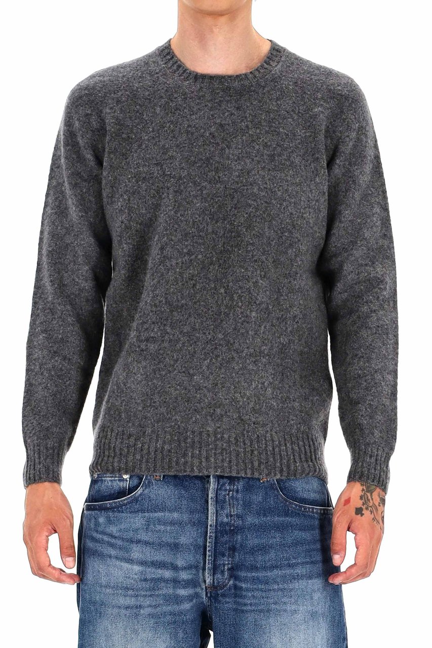 Drumohr Brushed Wool Crewneck Sweater Grijs