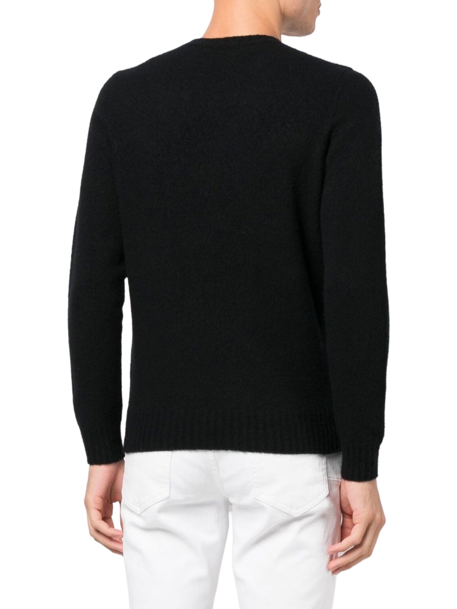 Drumohr Black Crewneck Textured Knit Sweater Zwart