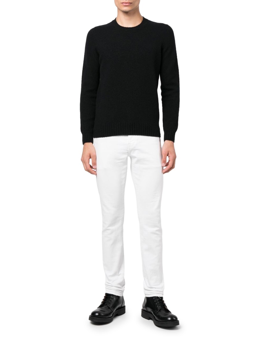 Drumohr Black Crewneck Textured Knit Sweater Zwart