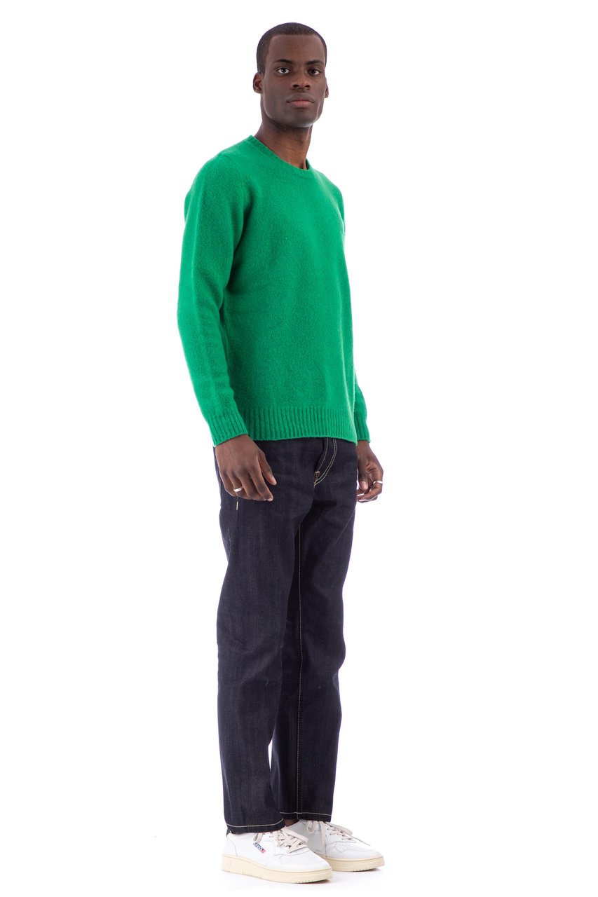 Drumohr Brushed Wool Crewneck Sweater Groen