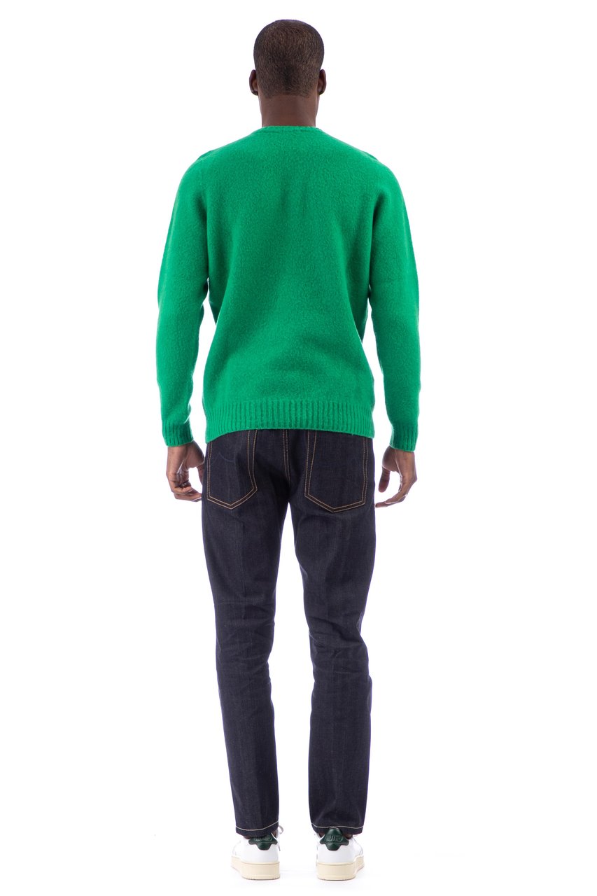 Drumohr Brushed Wool Crewneck Sweater Groen