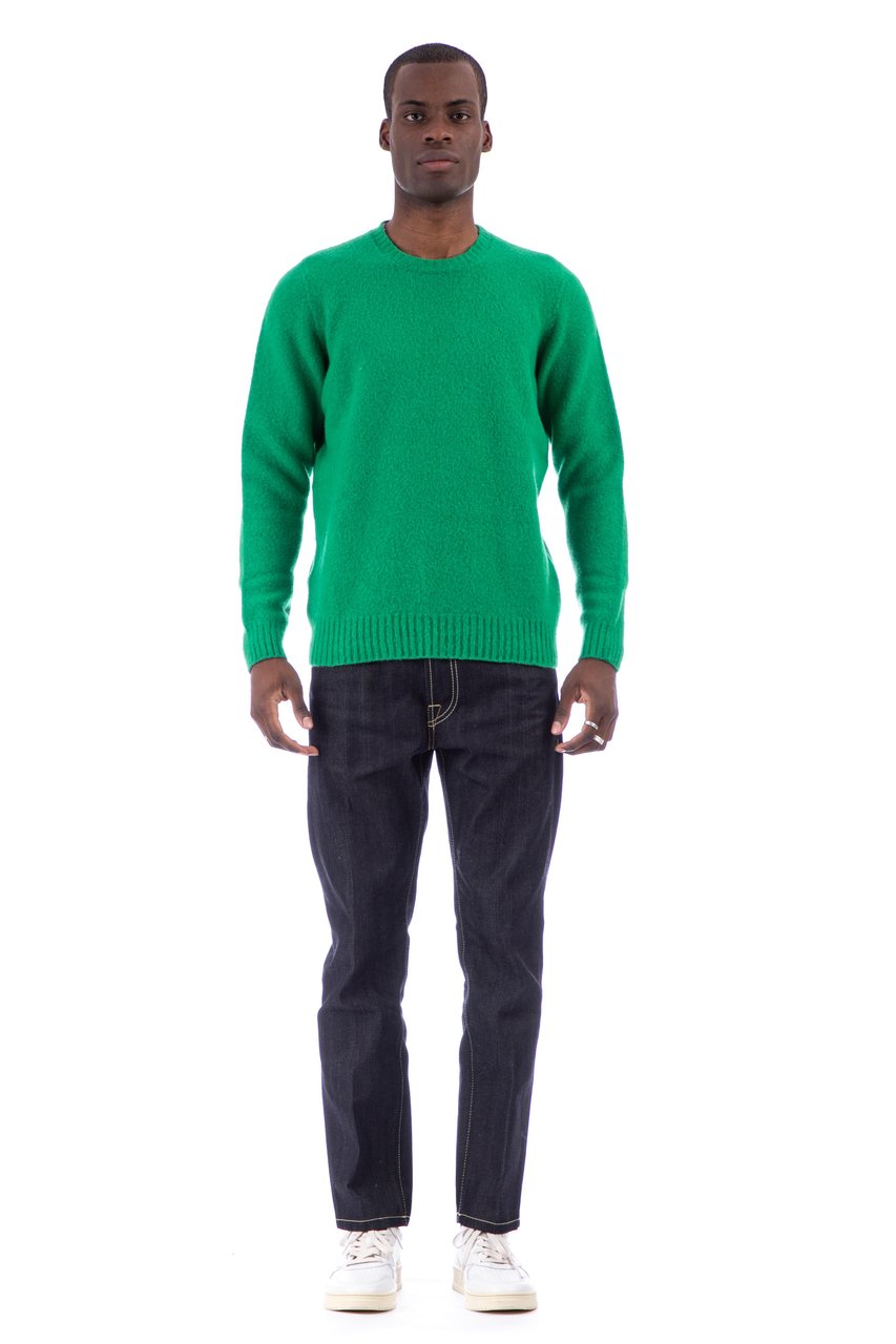 Drumohr Brushed Wool Crewneck Sweater Groen