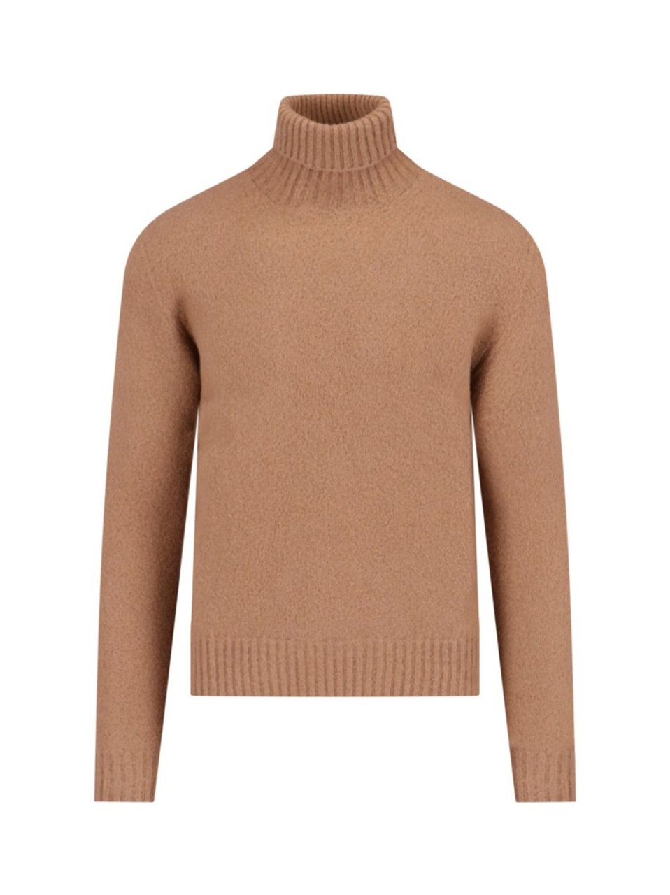 Drumohr High Neck Sweater In Brown Wool Ribbed Bruin