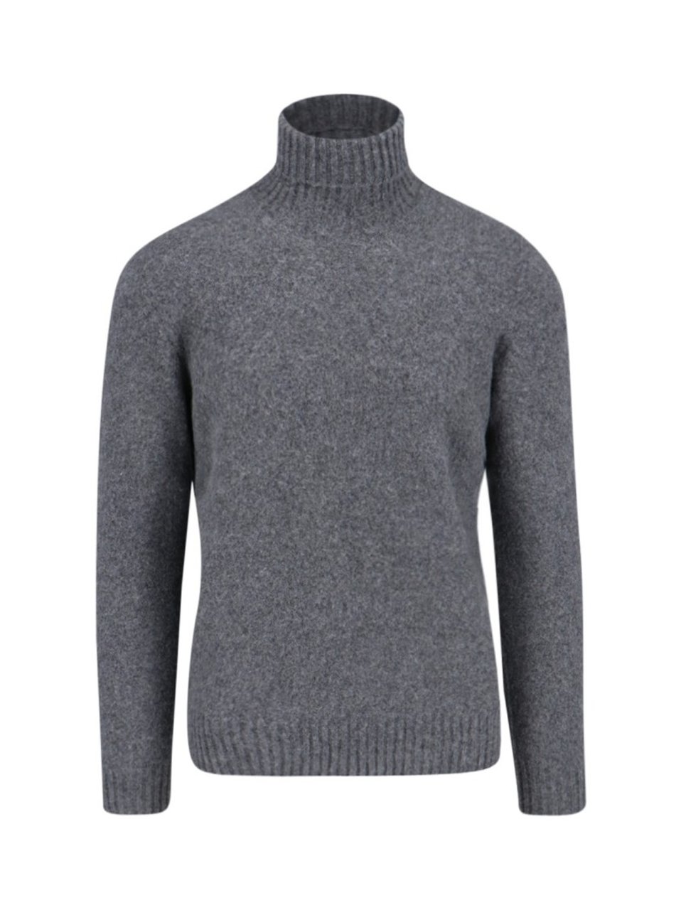 Drumohr Turtleneck Sweater In Gray Wool Ribbed Trim Grijs