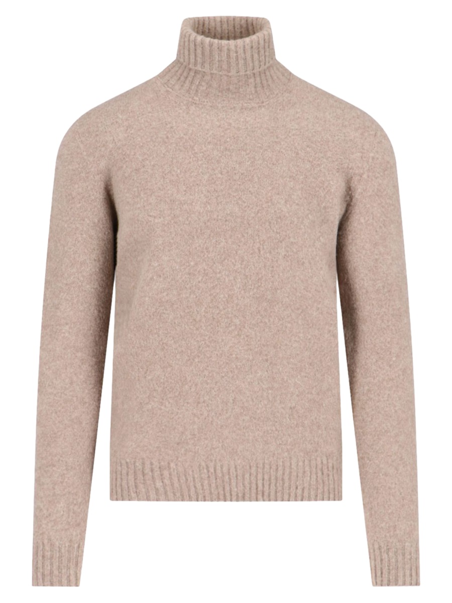 Drumohr Grey Turtleneck Textured Knit Sweater Neutraal