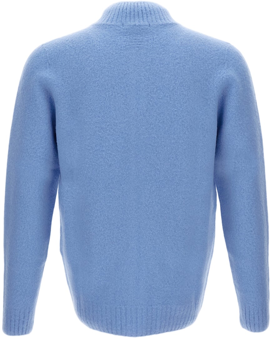 Drumohr Brushed Virgin Wool Cardigan With High Knit Collar And Zip Closure Blauw