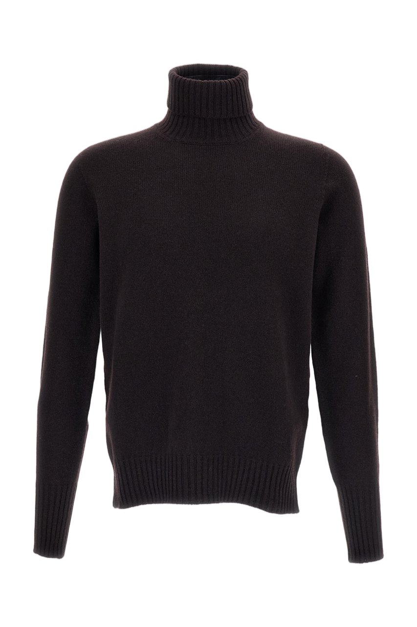 Drumohr Ribbed Turtleneck Sweater in Luxurious Jersey-Knit Wool Bruin